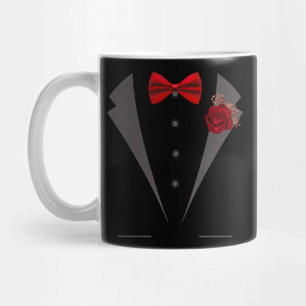 Faux Tuxedo with red bow tie and rose boutonniere by Mind Your Tee